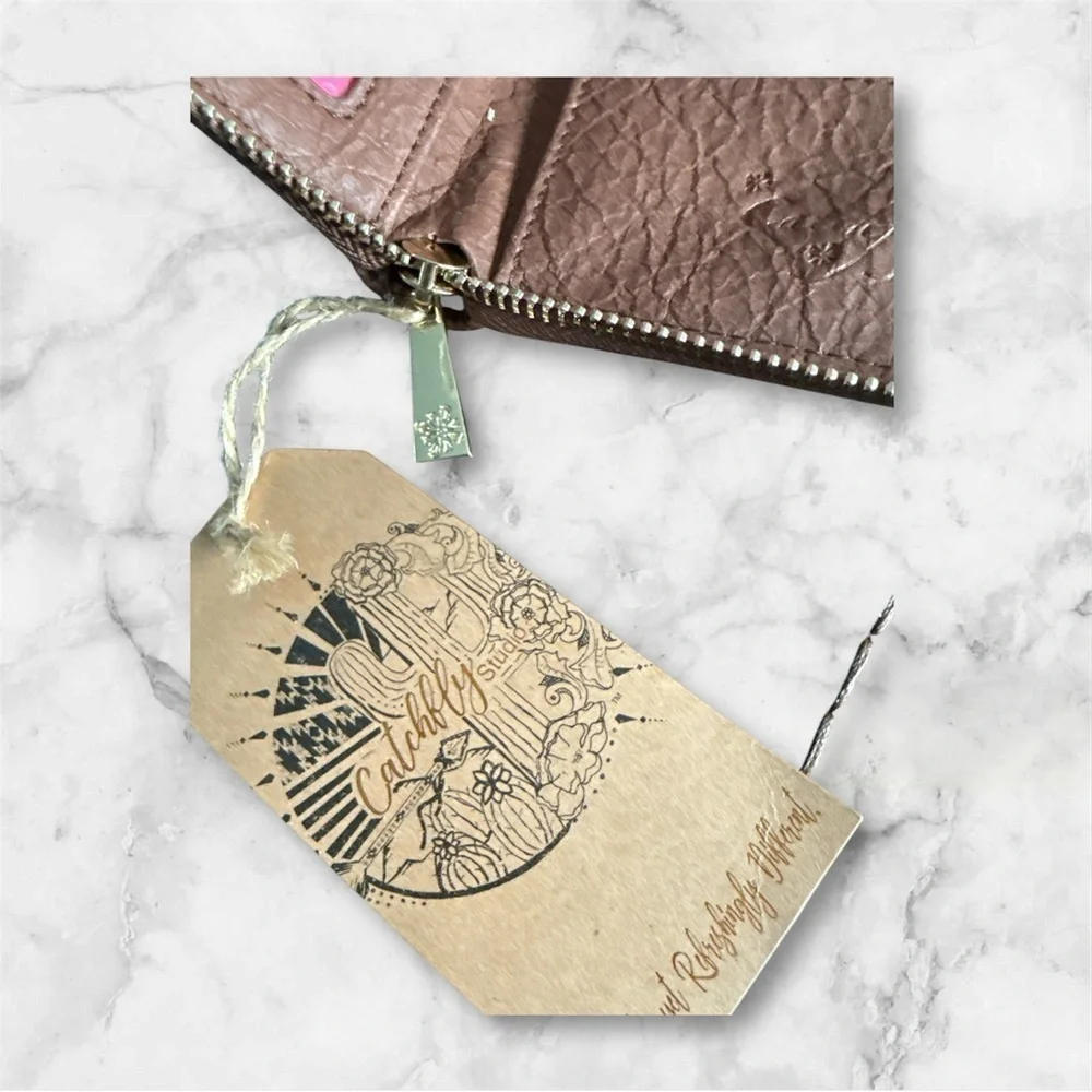 Cute Small Catchfly Cactus Embroidered brown Wallet